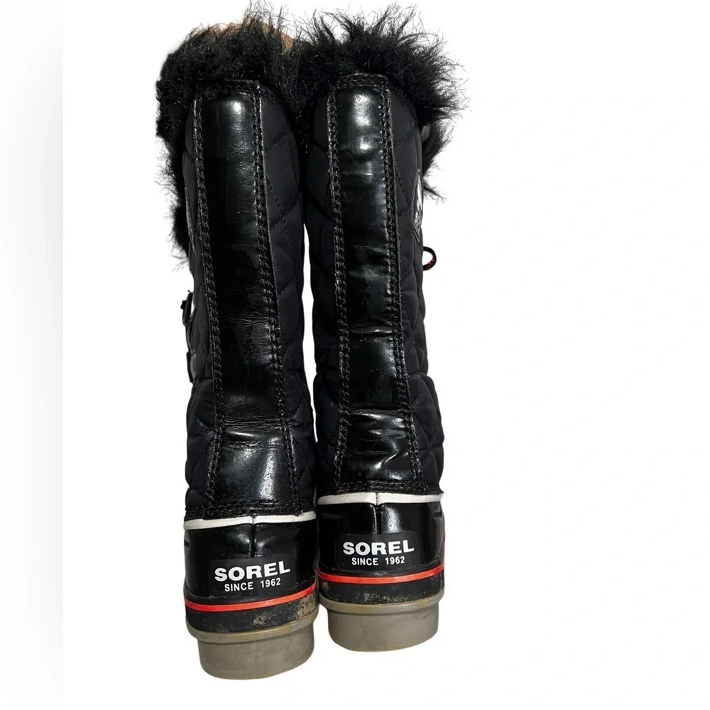 Sorel Tofino Womens Black Fur Trim Waterproof Winter Boots Size 9 Quilted - Picture 4 of 6
